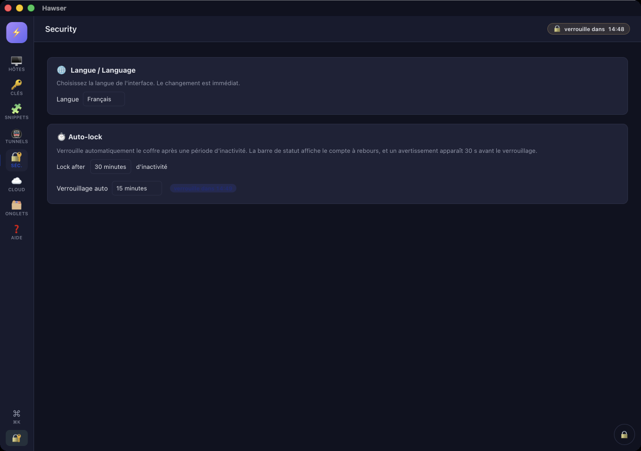ILYGO Hawser security settings